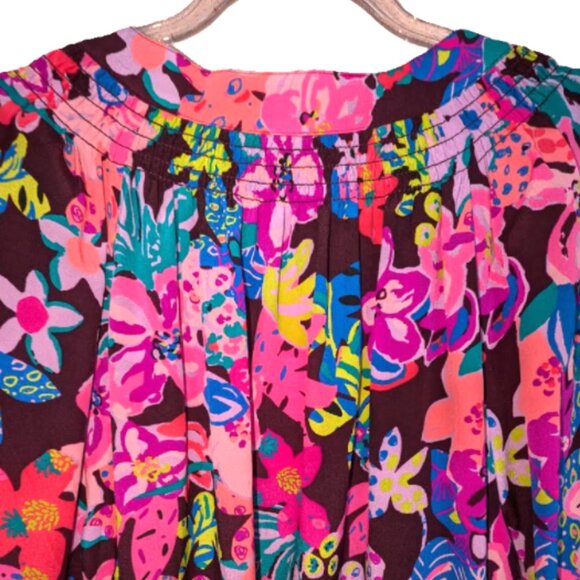 NWT Lilly Pulitzer Elsa Silk Top Blouse Cherry Ganache Bohemian Garden Size XL - Picture 5 of 8